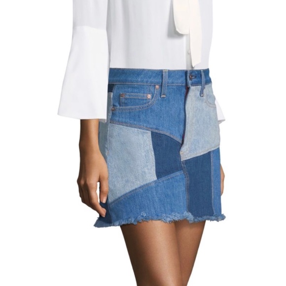 ALICE + OLIVIA • AO LA Blue Denim Patchwork A-Line Mini Skirt, XS - Picture 12 of 16